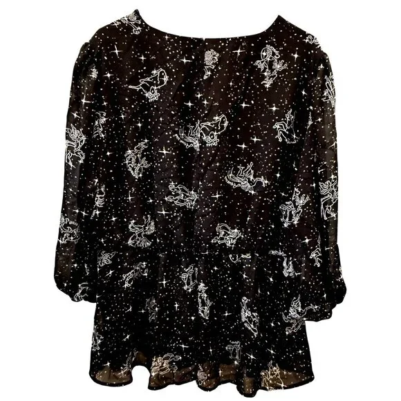 Lane Bryant Zodiac Print VNeck Blouse 18 Peplum Plus Size 18 Psychic Lightweight - Picture 4 of 8